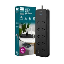 Philips 9-Outlet Surge Protector with USB Charging, 6ft Braided Ext... Fast Ship