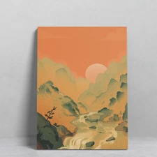 Concise Mountain River Sunset Bedroom Backdrop Landscape Canvas Painting