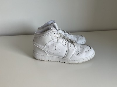 Nike Air Jordan 1 Mid Triple White Sneaker Größe UK 6 Herren Leder Fitnessschuhe