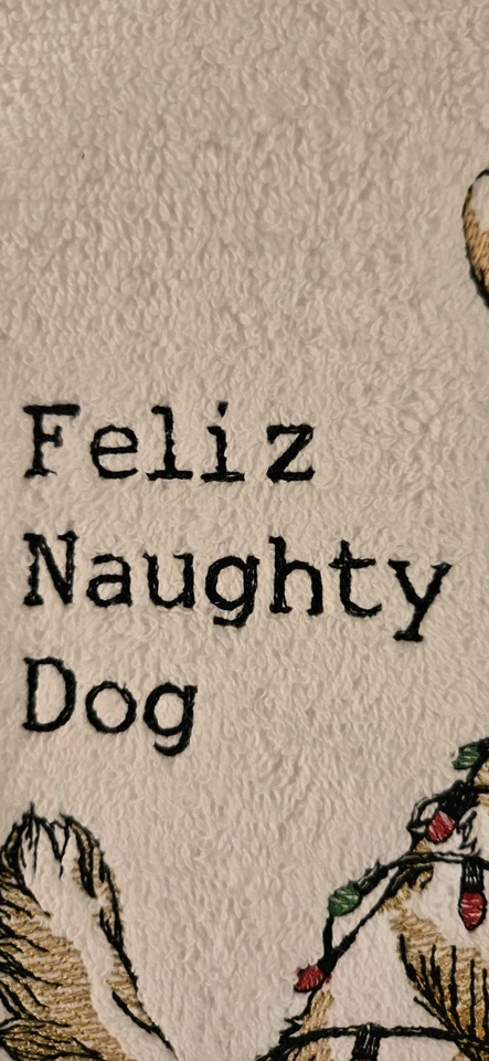 ¿Quién es un buen perro? ¡No este tipo! Toalla de mano bordada a máquina Feliz Naughty Dog Foto 4 de 4