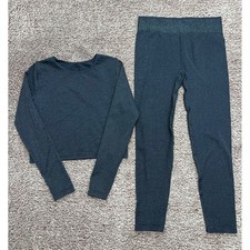 All in Motion Girls L 10/12 Navy Blue Shimmer Sparkle Crop Top Leggings Set