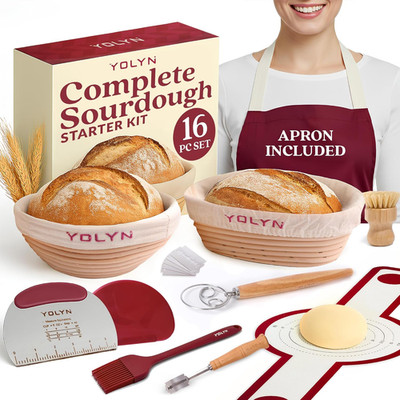 Sourdough Bread Baking Supplies with 2 Banneton Bread Proofing Basket Sizes - 16