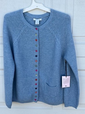 Women's Tabitha Webb Blue Wool Blend Cardigan Rainbow Button Front L