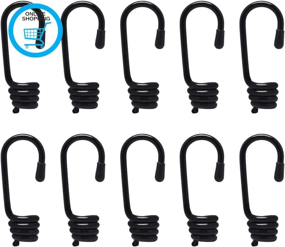 10 X 8Mm Plastic-Coated Bungee Shock Cord Hook Spiral Wire Hooks End for Elastic