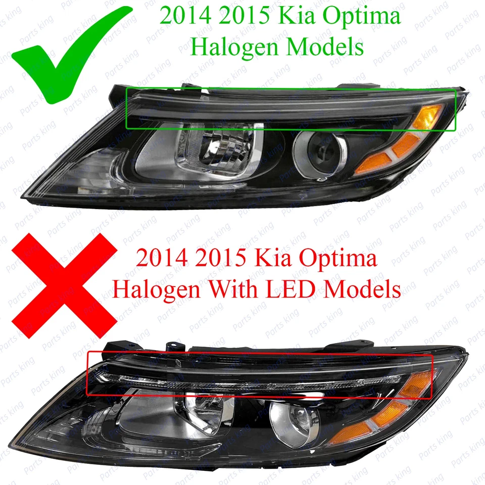 For 2014 2015 Kia Optima Halogen Headlight Projector w/o LED w/ Bulb Pair 2pc - Image 3 of 4