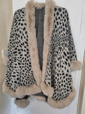 Cape Kimono mit Kunstfell Gepardmuster