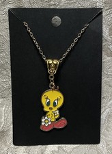Yellow Tweety Bird Cartoon Enamel Pendant Gold Necklace 18 Novelty Necklace