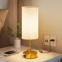 Nachttischlampe Touch Dimmbar 1 StüCk USB-A USB-C Ladefunktion Leinen Gold