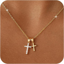 Gold Cross Necklace for Women Dainty 14K Gold Plated Diamond Cross Pendant Neckl