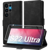 HandyhüLle Leder Klappbar Flip Wallet StoßFest FüR Galaxy S22 Ultra 5G Case