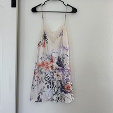 Linea Donatella Floral Print Satin Chemise Nightgown Slip Dress Lace Lingerie S