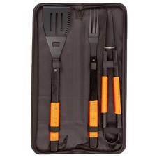 3 Pack Wooden BBQ Tool Set - Orange Rope