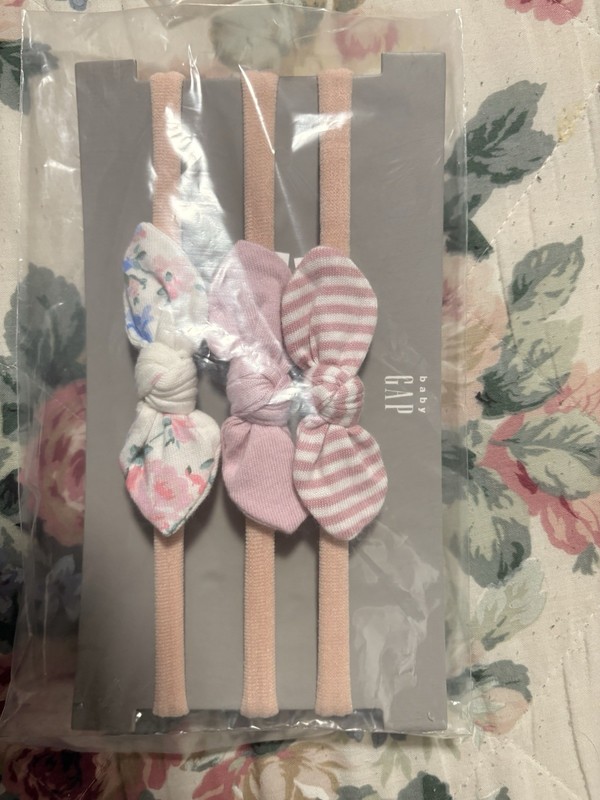 Baby Gap Baby Bow Headbands 3-Pack Pink/White Floral Stretch Elastic Fabric