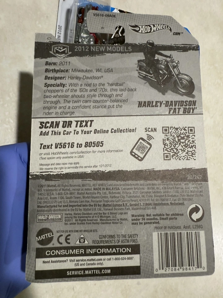 LOT 2 Hot Wheels Harley Davidson Fat Boy Motorcycle Red 2012 New Model #30/247 - Image 3 of 4