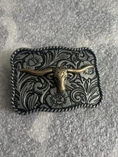 New Western Bull Head Belt Buckle - Black and Gold Western Cowboy Rodeo