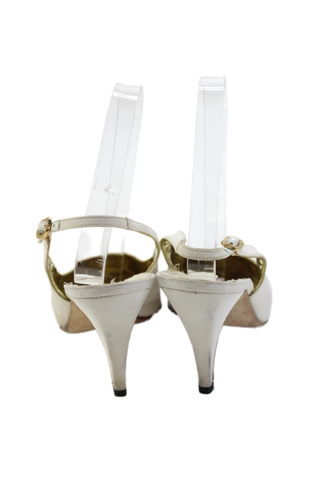 Rene Mancini Mujer Texturizado Punta Punta Slingback Tacones Blancos Talla 37 EUR Foto 3 de 4