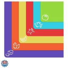 Extra Thick Flexible Plastic Cutting Board Mats with Food Icons & EZ-Grip Waf...