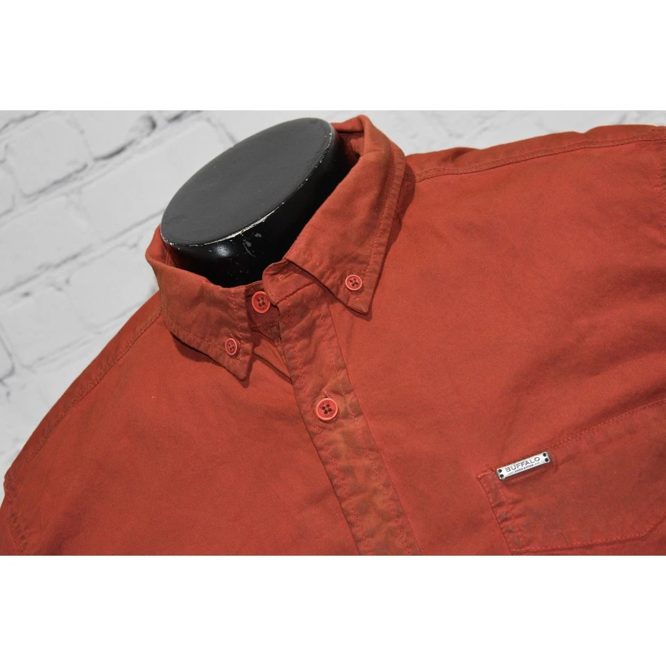 Camisa Buffalo David Bitton Para Hombre Talla Grande Aspecto Envejecido Quemado Naranja Rojo NUEVA Foto 4 de 4