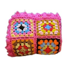 Vintage Granny Square Crocheted Handmade Colorful Blanket Afghan 58x52