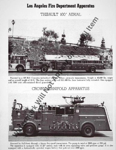 LAFD Sales Crown & Thibault Fire Truck Sales Ad Photograph Print 8.5x11"
