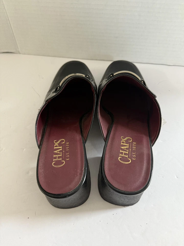 Zapatos Chaps para mujer de cuero negro sin cordones planos tacón bloque mocasín cómodo talla 6 Foto 3 de 4