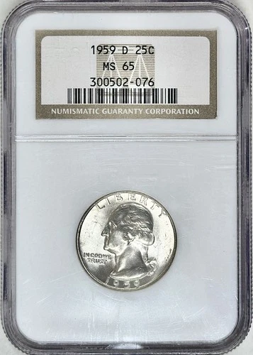1959 D WASHINGTON QUARTER NGC MS65 BRIGHT WHITE COIN
