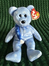 Ty Beanie Baby 1999 Holiday Teddy - Blue Snowflake Bear with Tags - Retired