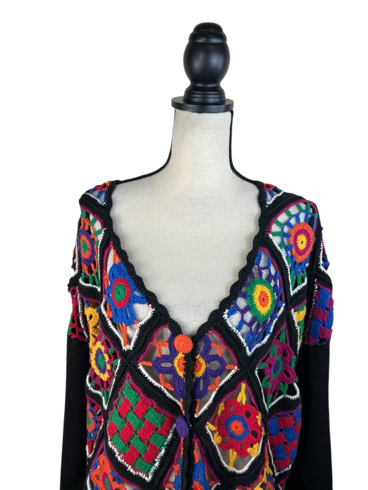 Granny Square Crochet Patchwork Cardigan Rainbow … - image 3