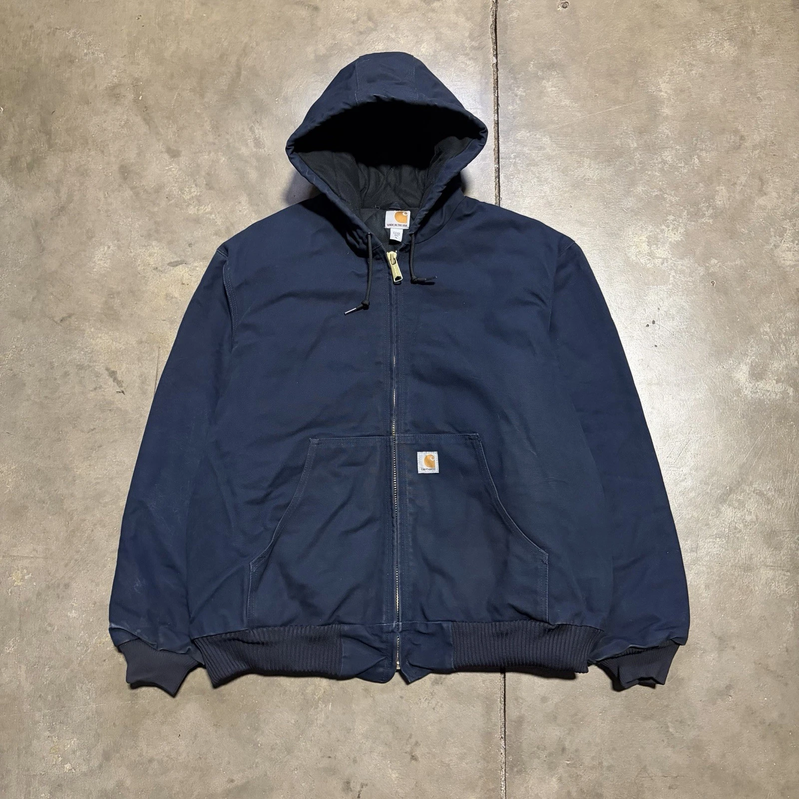 Vintage Carhartt Hooded Jacket XL Navy J140 DNY Workwear Canvas Duck Insulated