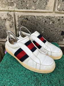 Gucci Blanc 322749 Homme Cuir Slip on avec Web Baskets U.S 6