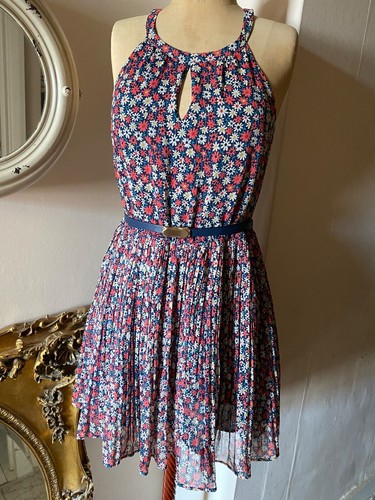 Oasis Women's Midi Dress UK 10 Red, Dark Blue, White and Yellow Hippy Flowers - 第 8/17 張圖片