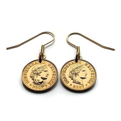 Switzerland Helvetia 5 Rappen coin earrings Swiss Zurich Bern Basel Thun e000649