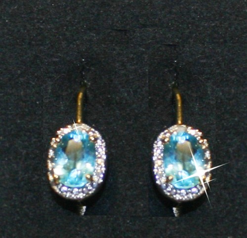 2 Carat Blue Topaz Tiny Diamond Leverback Earrings Matching 1ct Pendant Necklace - Picture 3 of 11