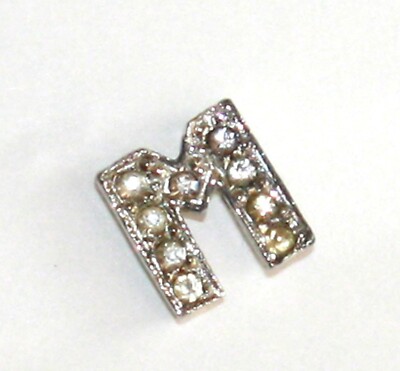 Vintage pin tie tack Letter Initial M paste crystals MCM minimalist silver tone