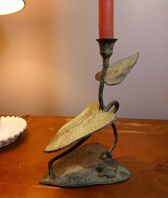 Green Patina Brass Bronze Frog 3 Lily Pads Candle Holder 8 1/2'' Tall eBay
