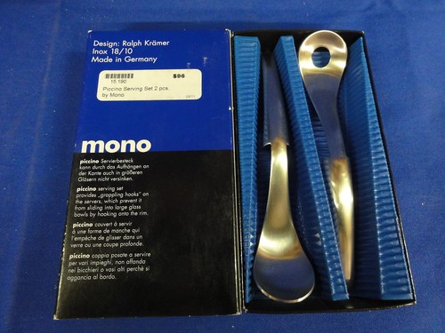 New Piccino Stainless Steel 2pc. Salad Serving Set With Hooks 6" For Mono - Picture 2 of 3