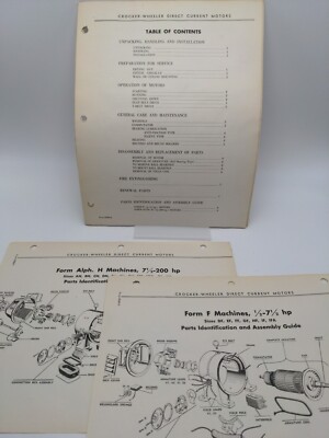CROCKER WHEELER DIRECT CURRENT MOTORS Operation User Manual Parts List 1940s