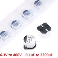 Image of 6.3V 10V to 400V SMD Aluminum Electrolytic Capacitors Range (0.1uF to 2200uF)