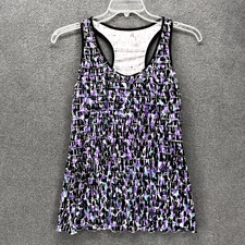 Studio Y Ruffled Top Womens Medium Purple Black Blouse Racerback Sleeveless Tank