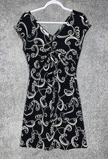 Lady Hathaway V-Neck Twist Front Cap Sleeve Dress Womens Size 14 Black Geometric