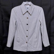 CABI ATC CALVARY SNAP FRONT LIGHT GRAY JACKET SHOULDER PADS WOMENS MEDIUM