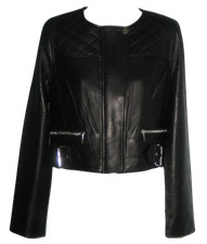 Nwt Milly Women's Belted Samantha Leather Biker Moto Crop Jacket L Black Mrp$745