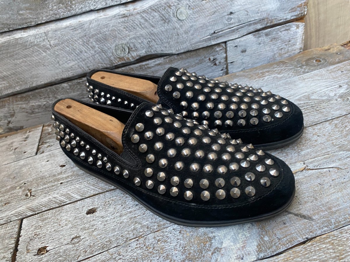 Prada studded black suede slip on men dress losfer shoes UK 7 US 8