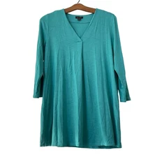 J. Jill Wearever Collection V-Neck Tunic Top Womens S Tall 3/4 Sleeve Green