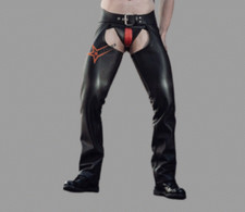 Men's Leather Chap Handmade Cowhide Leather Gay Chap Black Leather With Red Comb