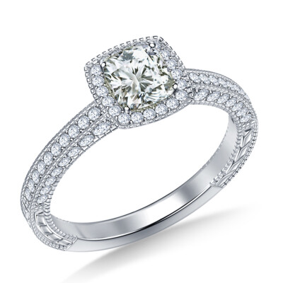 Ct Cushion Near White Moissanite Diamond Engagement Silver Ring 