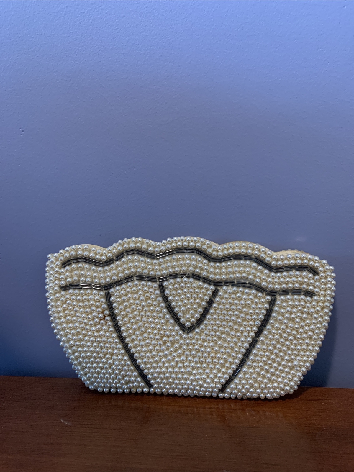 Vintage Pearl And Silver Bugle Bead Clutch Purse. Han… Gem