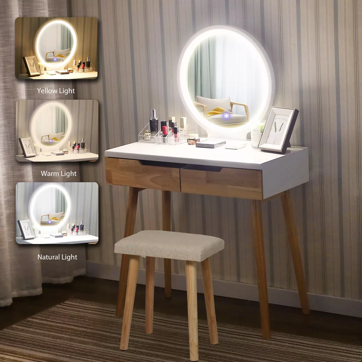 Natural wood makeup vanity deals