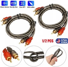 2 RCA Cables 2 Channel Twisted 4Ft Car Audio Shielded Interconnect Amp Wire USA