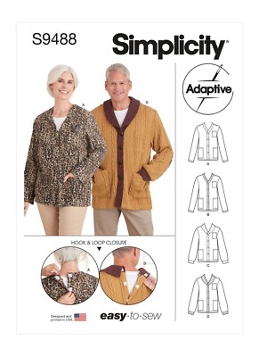 SIMPLICITY 9488 UNISEX CARDIGAN Schnittmuster Behinderte Adaptive Kleidung